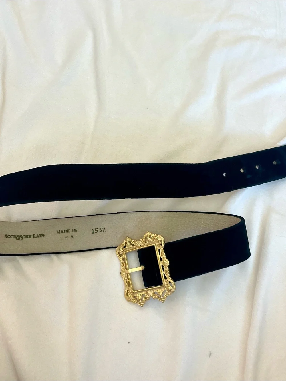 Black Velvet Belt with Ornate Gold Buckle - Women Accessories